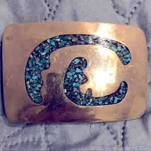 Vintage Handmade 1977 Sterling Silver Turquoise Men’s Belt Buckle